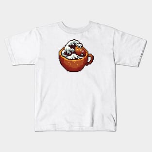 Great Wave Off Coffee Pixel Art Kids T-Shirt